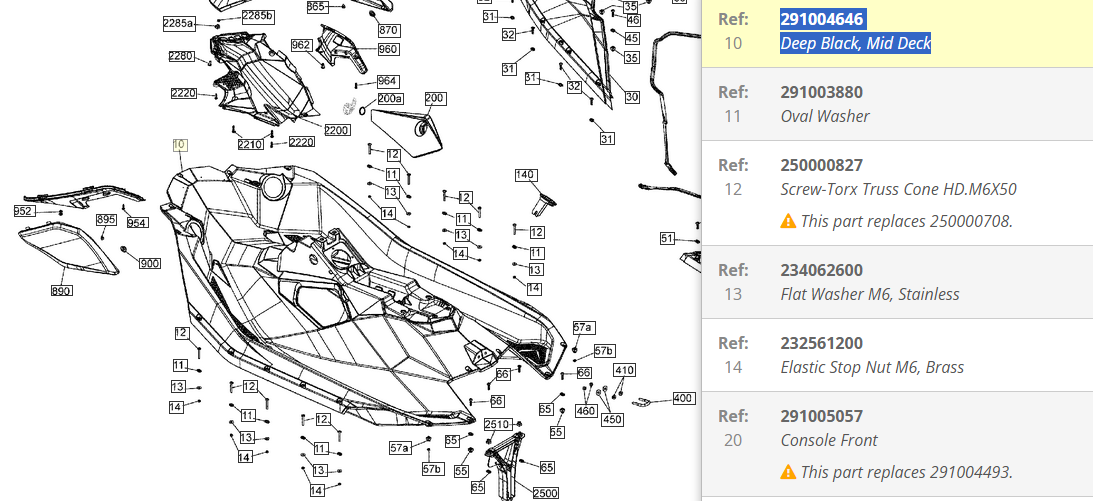 291004646 Deep Black, Sea-Doo Spark Mid Deck