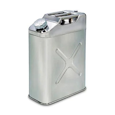20 litre polished stainless steel jerry fuel can with screw top and spout