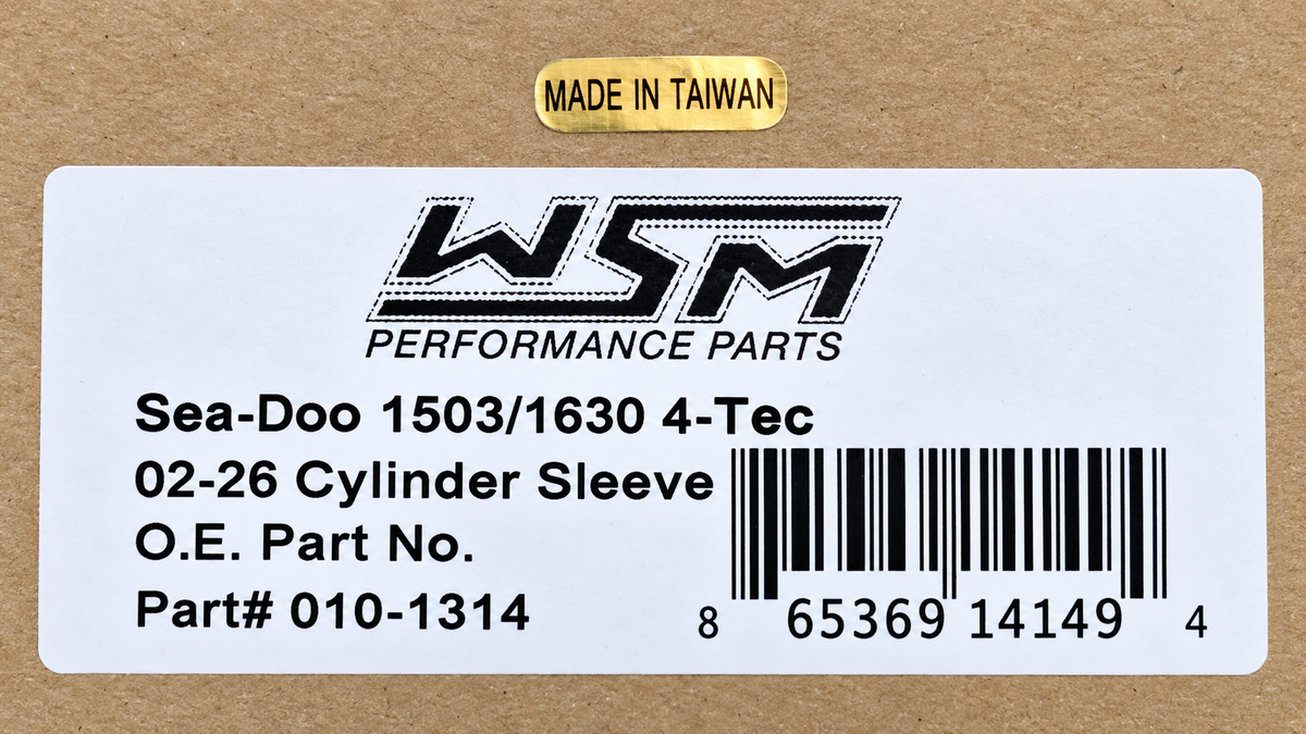 WSM label confirming Sea-Doo 1503/1630 4-Tec cylinder sleeve, 2002-2026, part 010-1314