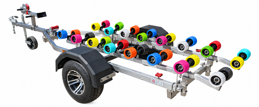 Extreme EXT750SS stainless steel jet ski trailer with custom multicolour rollers