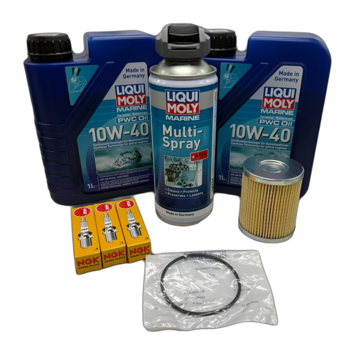 Liqui Moly Sea-Doo Spark and Trixx 2 litre service kit with PWC oil, filter, NGK spark plugs, O-ring and marine spray