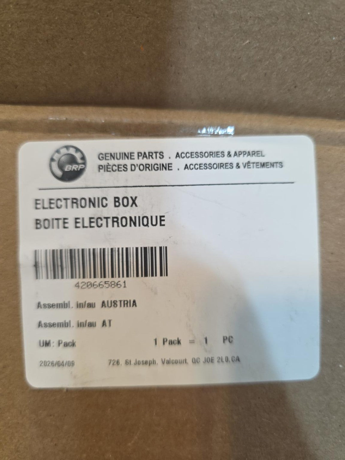 Original BRP electronic box packaging label with OEM part number 420665861