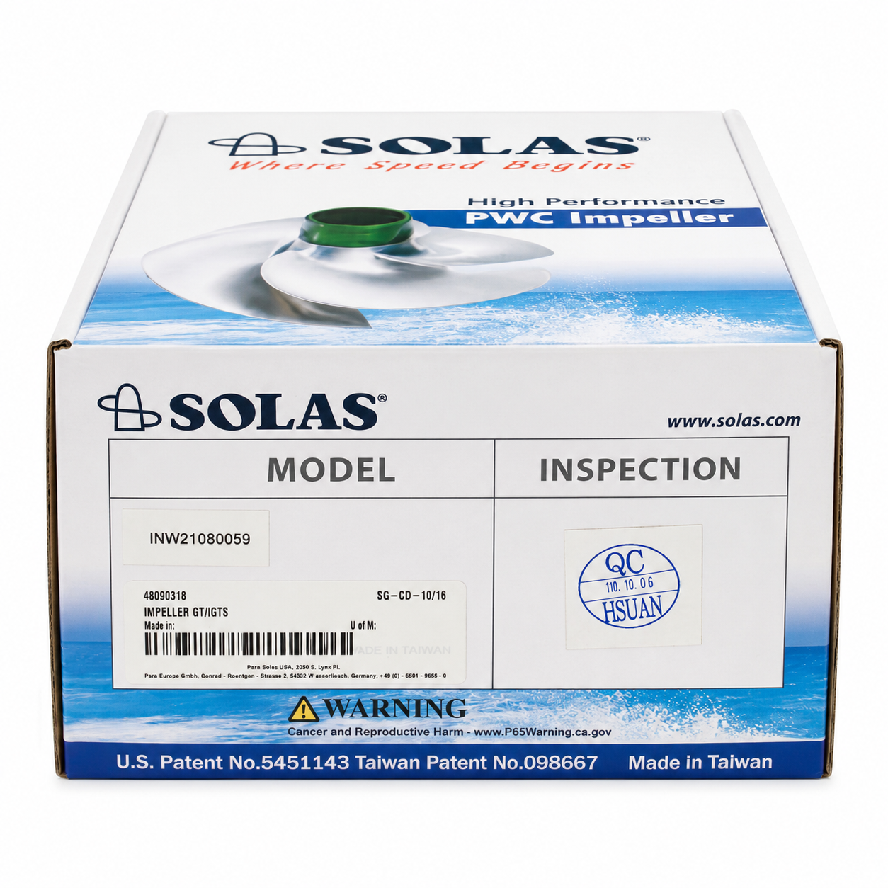 Solas SG-CD-10/16 impeller box with model label