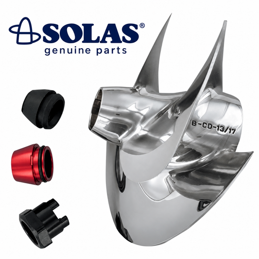 Solas YB-CD-13/17 Yamaha impeller and pictured accessories with Solas genuine parts logo