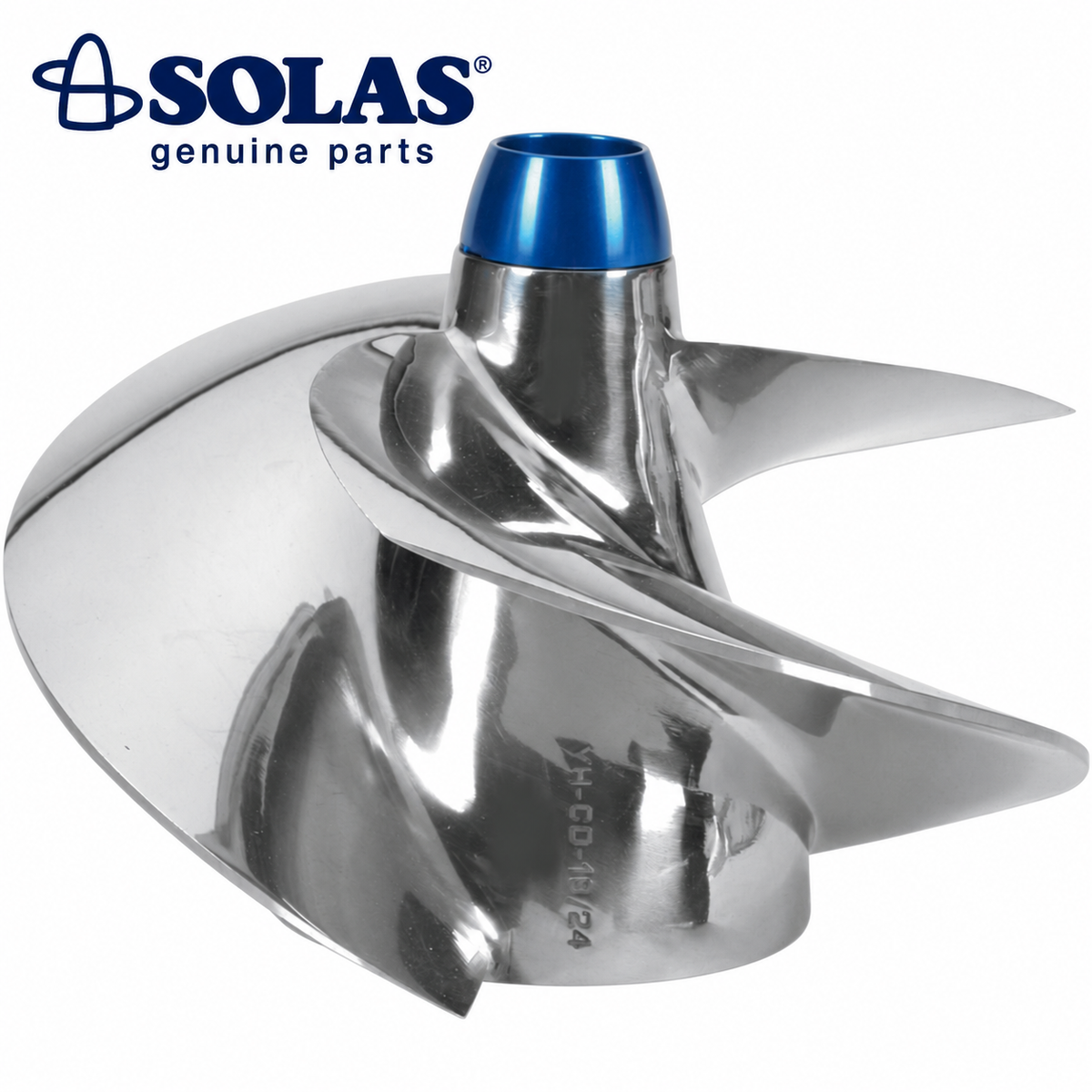 Solas Yamaha VX110 impeller with blue nose cone and Solas logo