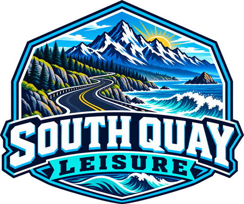 South Quay Leisure blue sunrise mountain road and sea logo