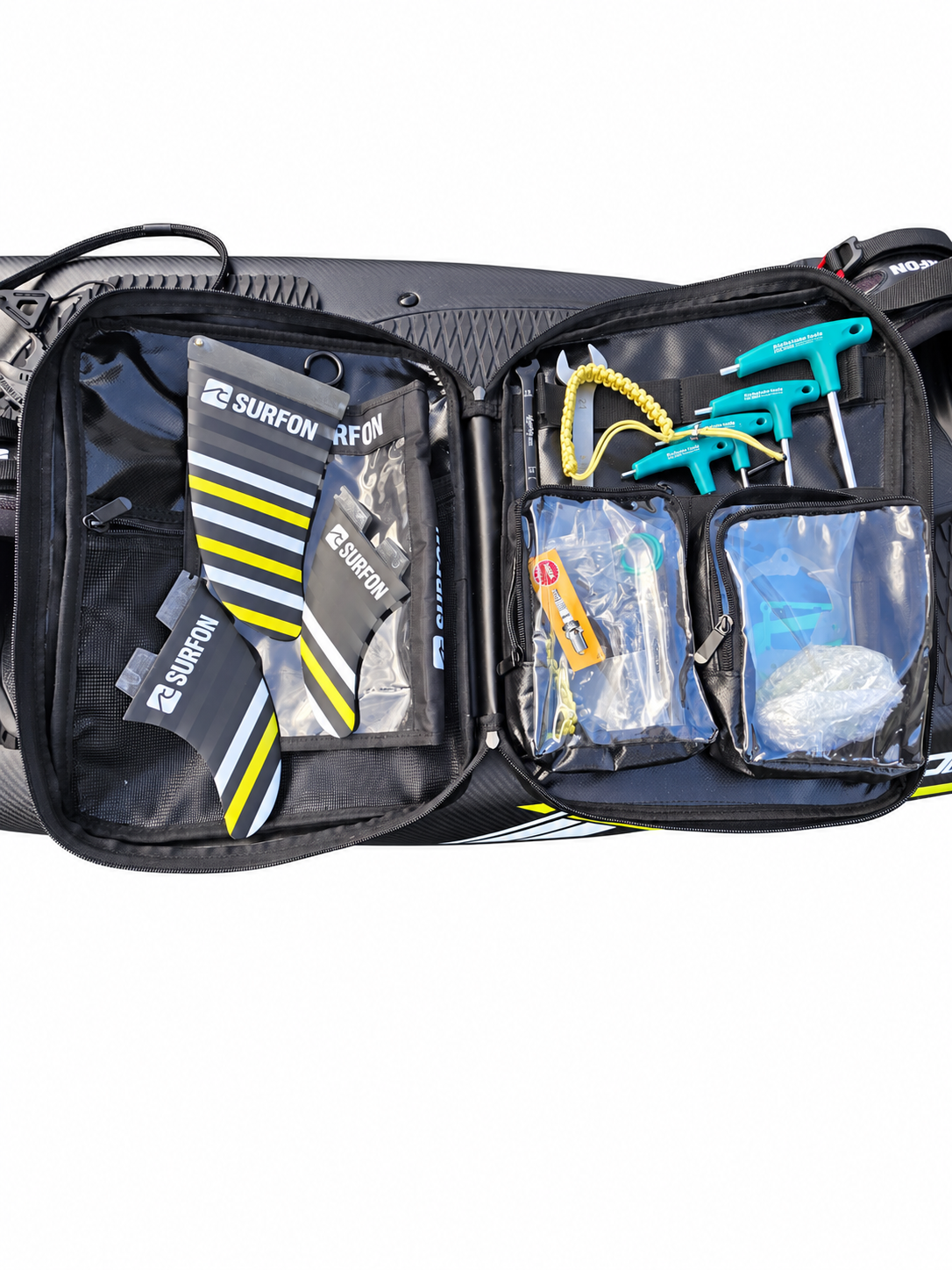 SURFON GTS included fins and tool kit in accessory case