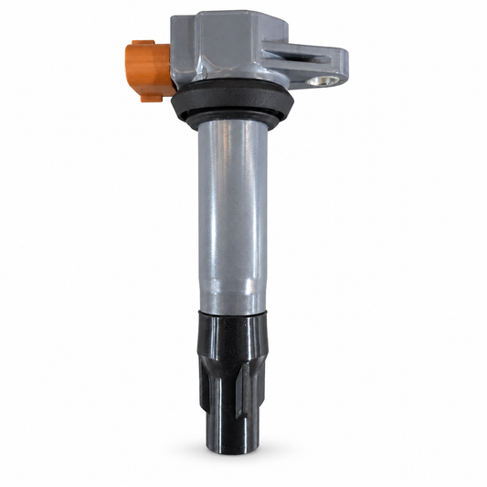 WSM 004-177 Sea-Doo ignition coil with grey housing, orange connector and black spark plug boot