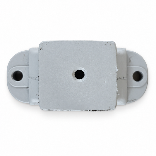 Top view of WSM 011-126 Yamaha engine mount showing the centre mounting hole and base fixing holes