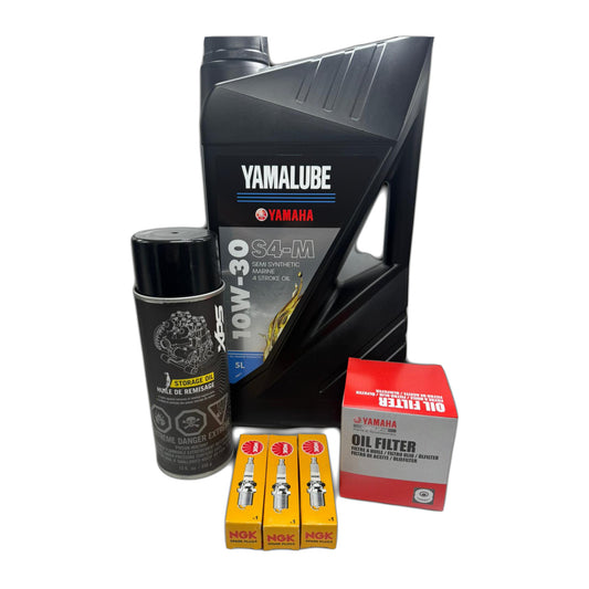 Yamaha 1050 TR-1 Waverunner service kit with Yamalube oil, genuine Yamaha filter, three NGK spark plugs and corrosion spray