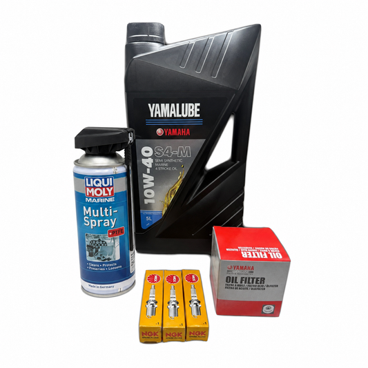 Yamaha SVHO WaveRunner service kit with Yamalube oil, Yamaha oil filter, NGK spark plugs and Liqui Moly Marine Multi-Spray